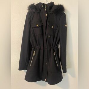Michael by Michael Kors wool blend coat with faux fur trimmed hood